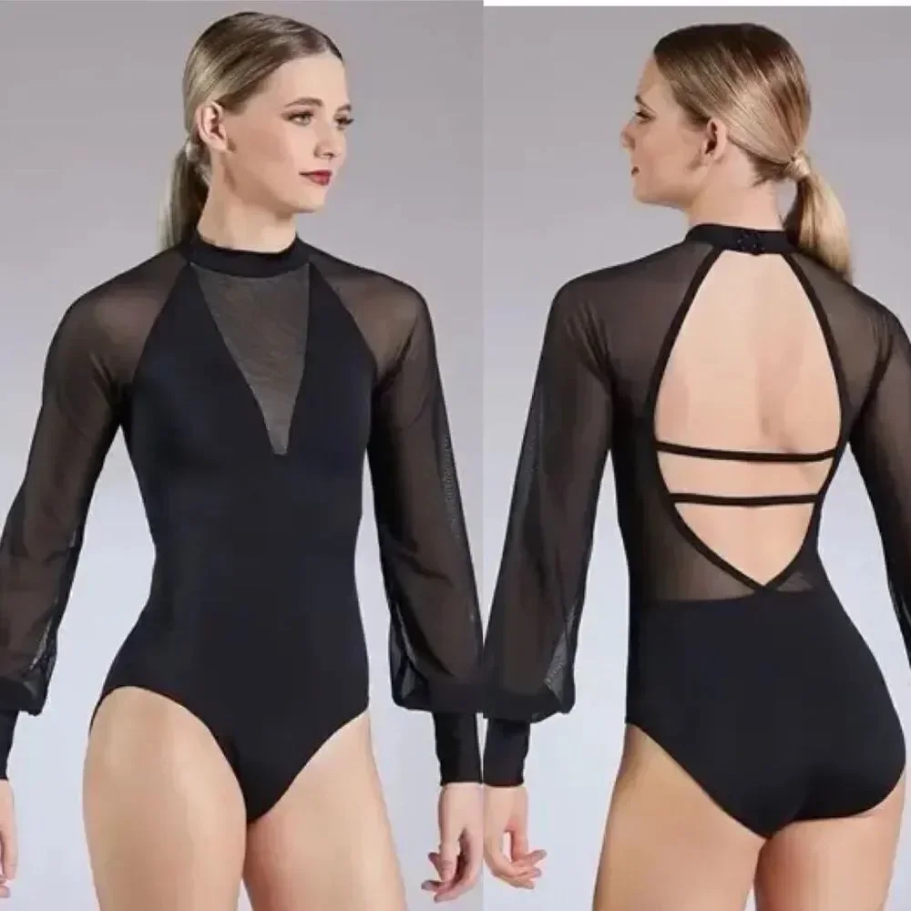 Weissman solo custom Dance costume gray Long Poet Sleeve Leotard MT11817 SA